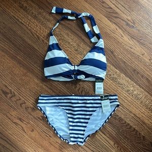 Ralph Lauren two-piece striped swimsuit, halter tops bikini, size 8